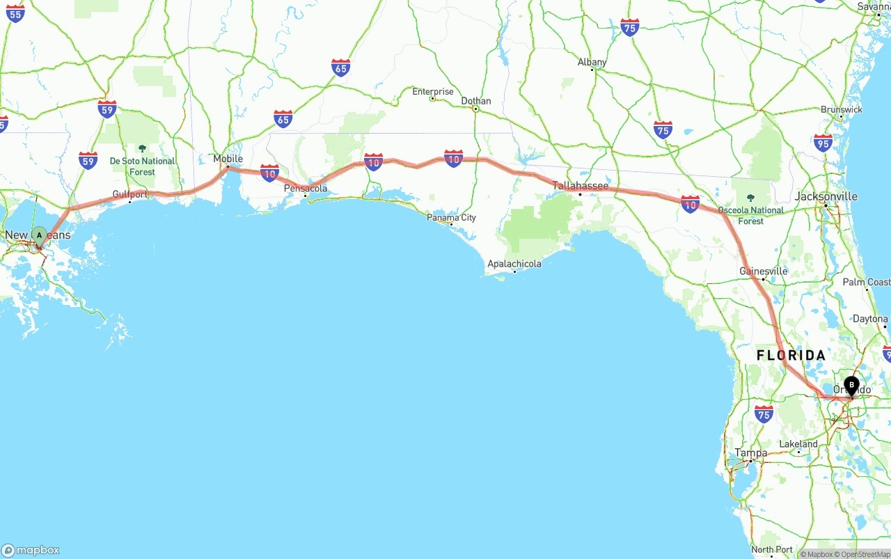 Shipping route from Port of New Orleans to Orlando