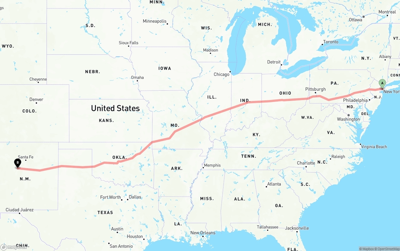 Shipping route from Port of New York to Albuquerque
