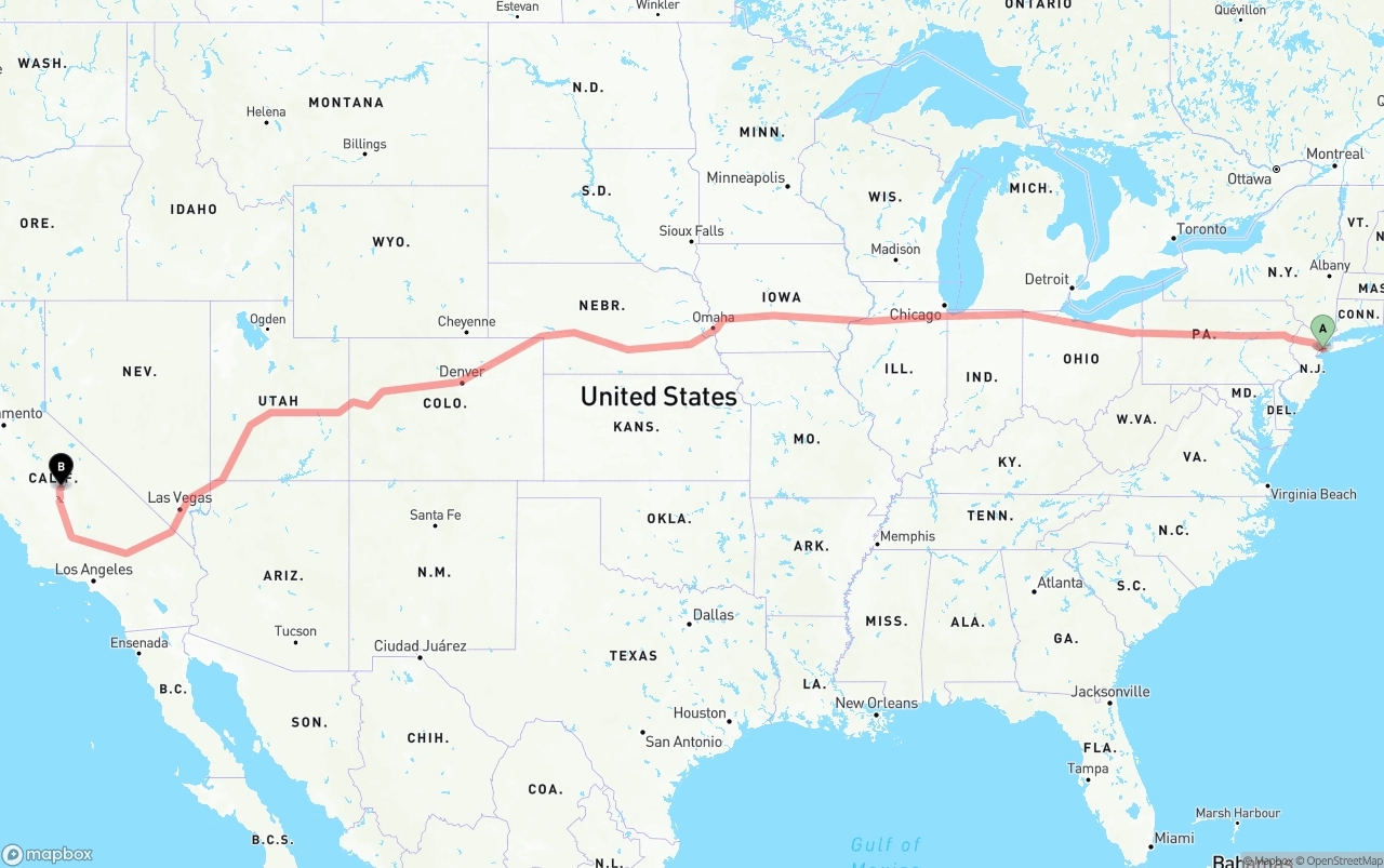 Shipping route from Port of New York to California