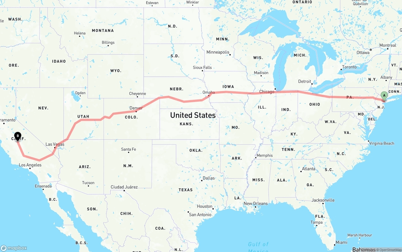 Shipping route from Port of New York to Fresno