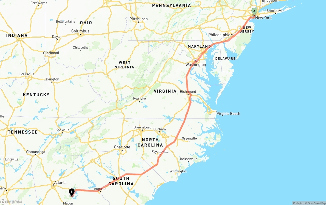 Shipping route from Port of New York to Georgia
