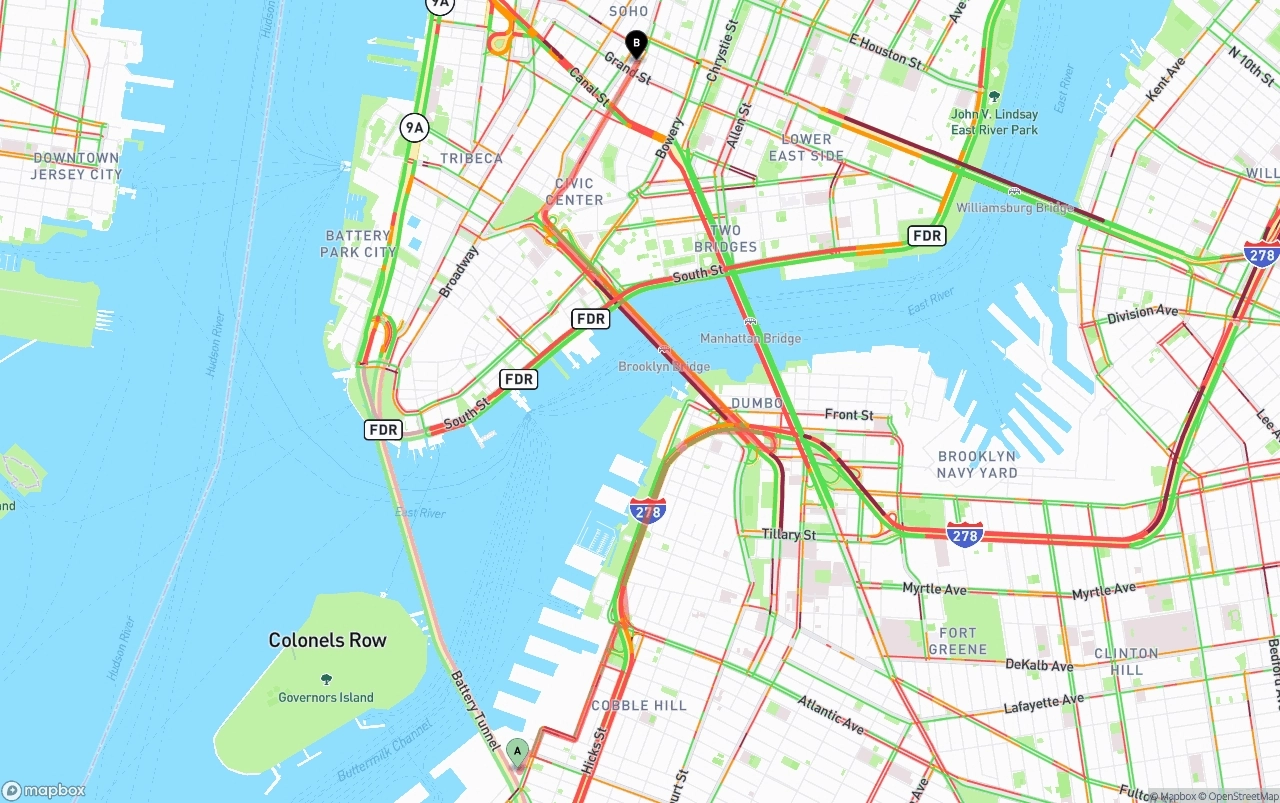Shipping route from Port of New York to New York City