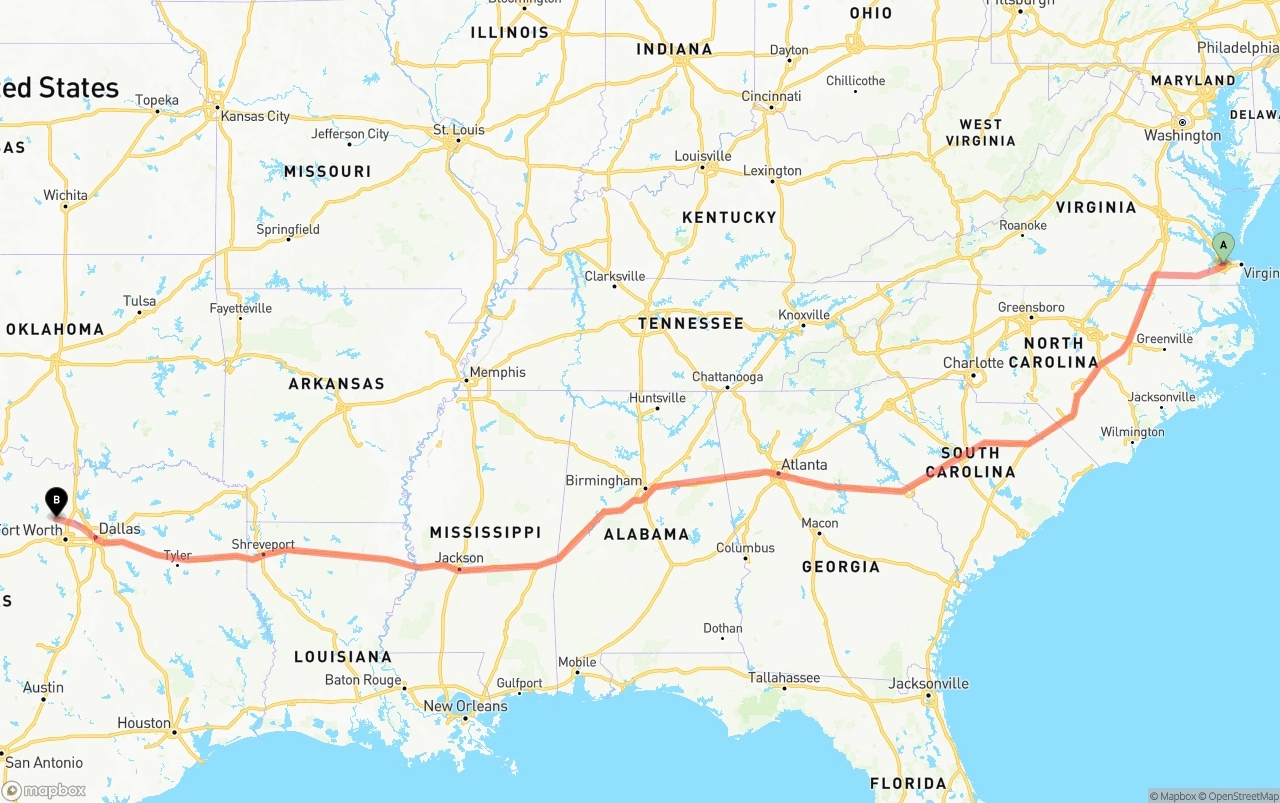 Shipping route from Port of Norfolk to Aurora