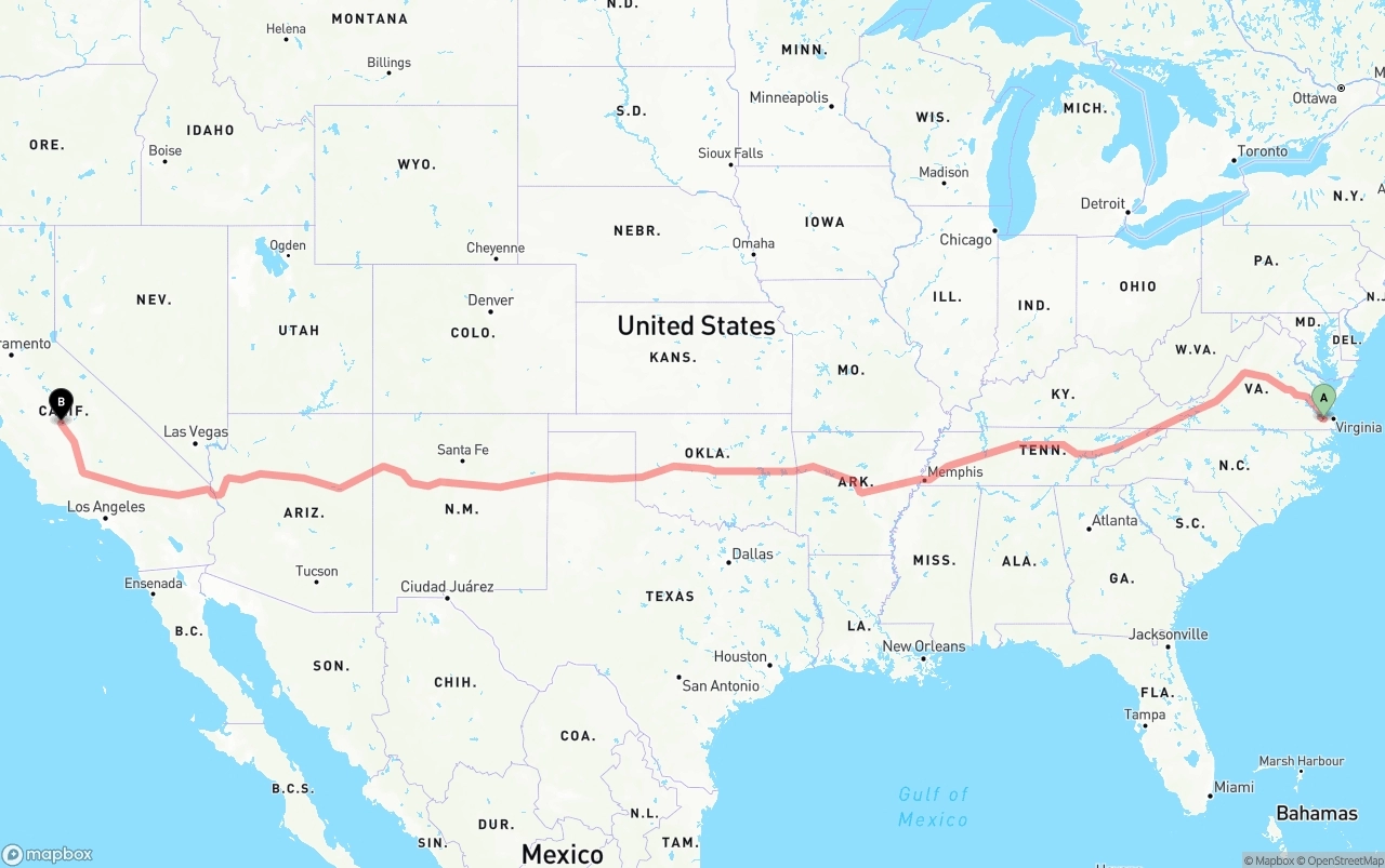 Shipping route from Port of Norfolk to Fresno