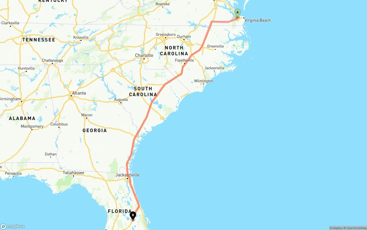 Shipping route from Port of Norfolk to Orlando