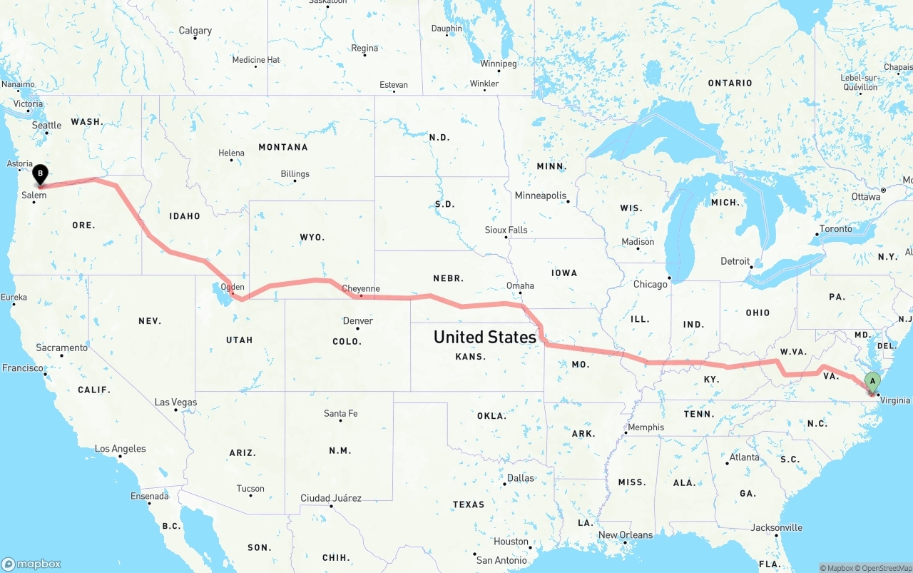 Shipping route from Port of Norfolk to Portland
