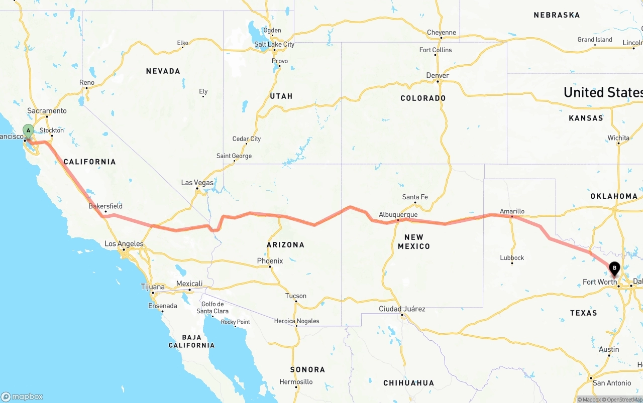 Shipping route from Port of Oakland to Aurora