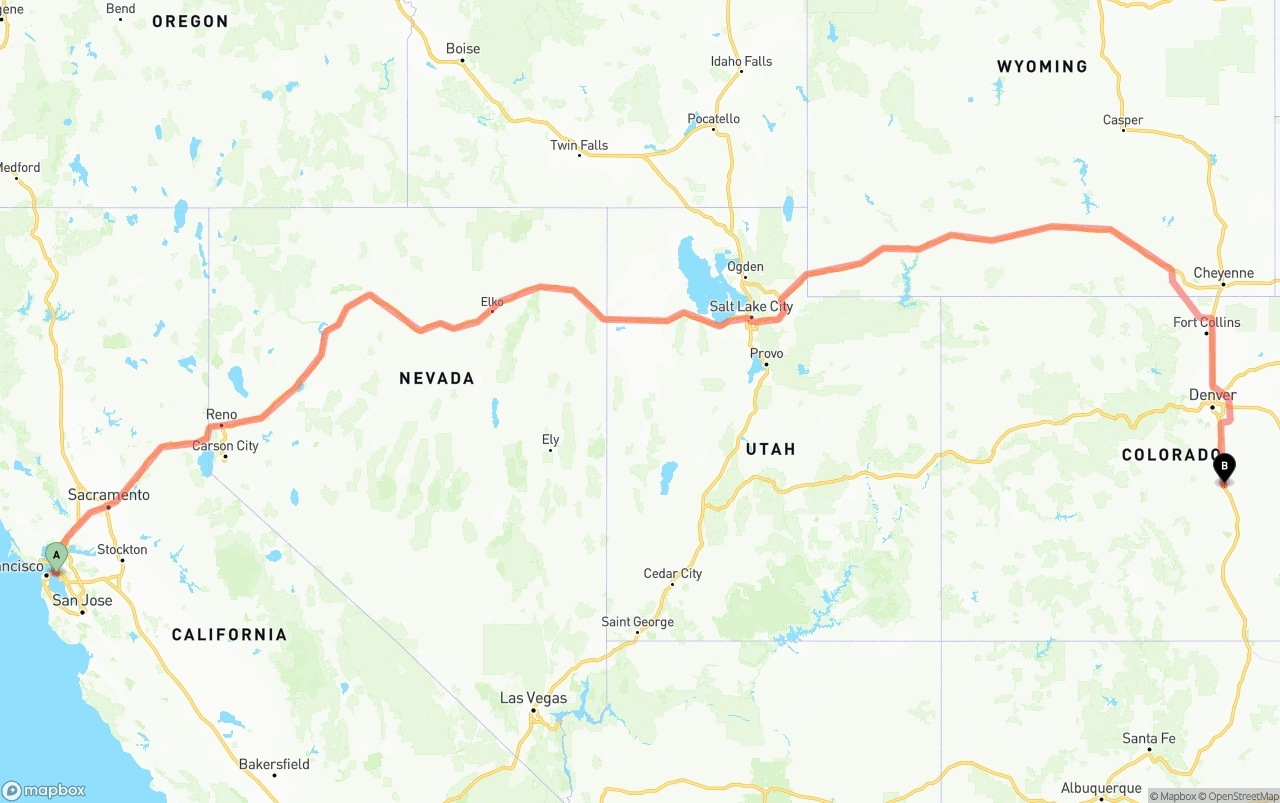 Shipping route from Port of Oakland to Colorado Springs