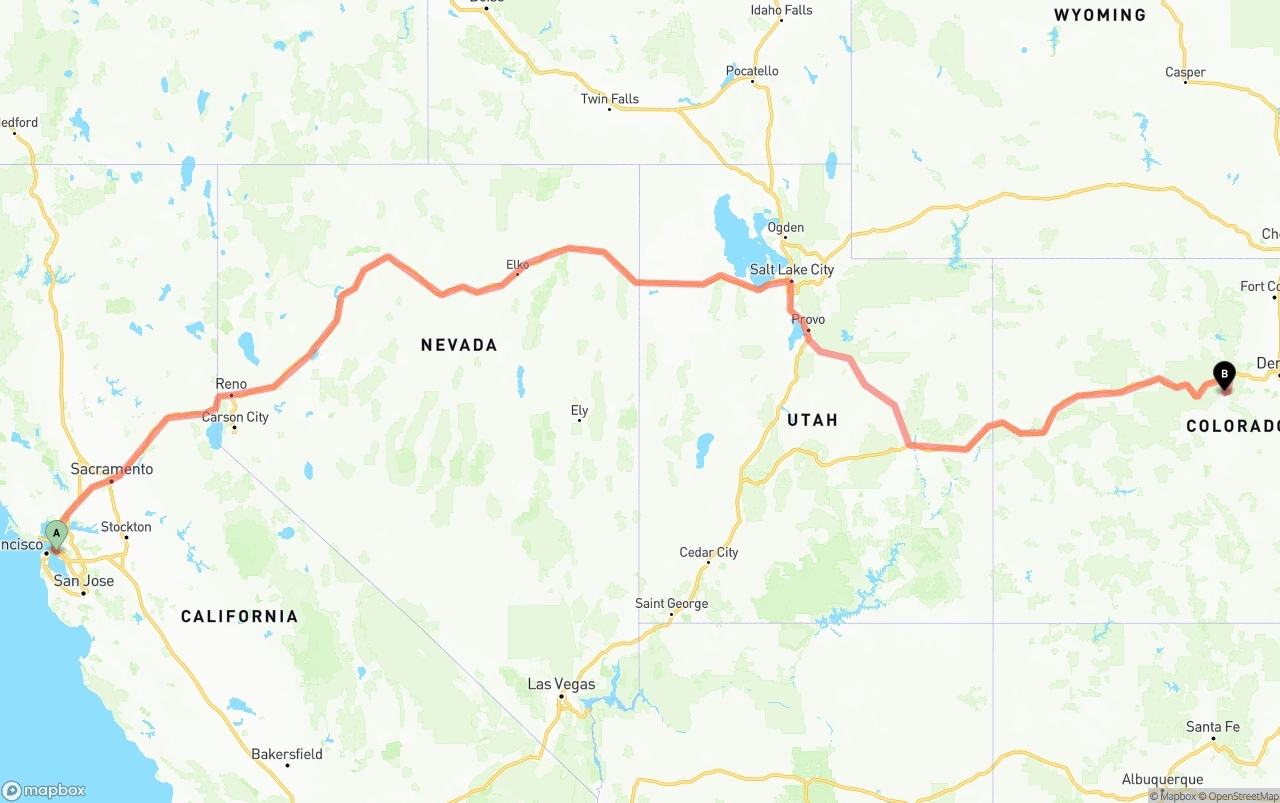 Shipping route from Port of Oakland to Colorado
