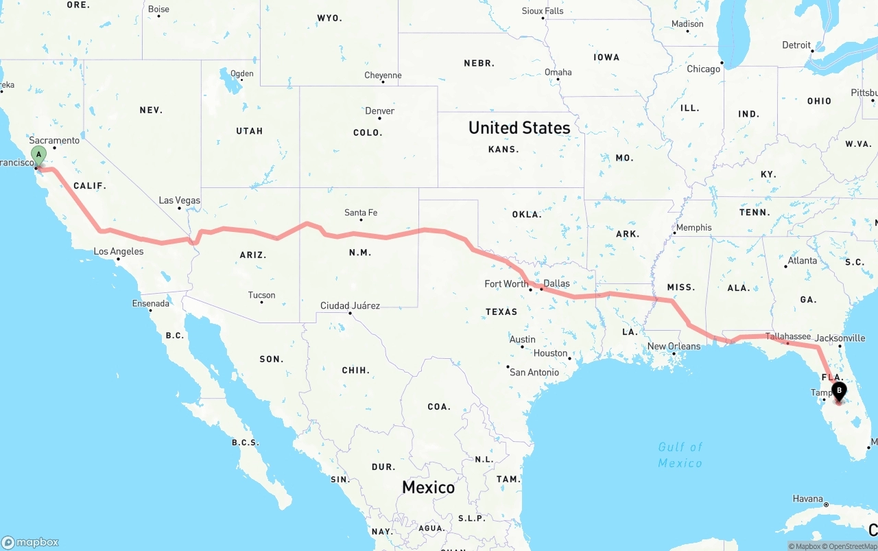 Shipping route from Port of Oakland to Florida
