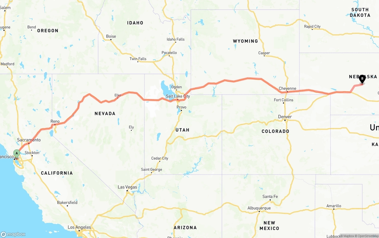 Shipping route from Port of Oakland to Nebraska