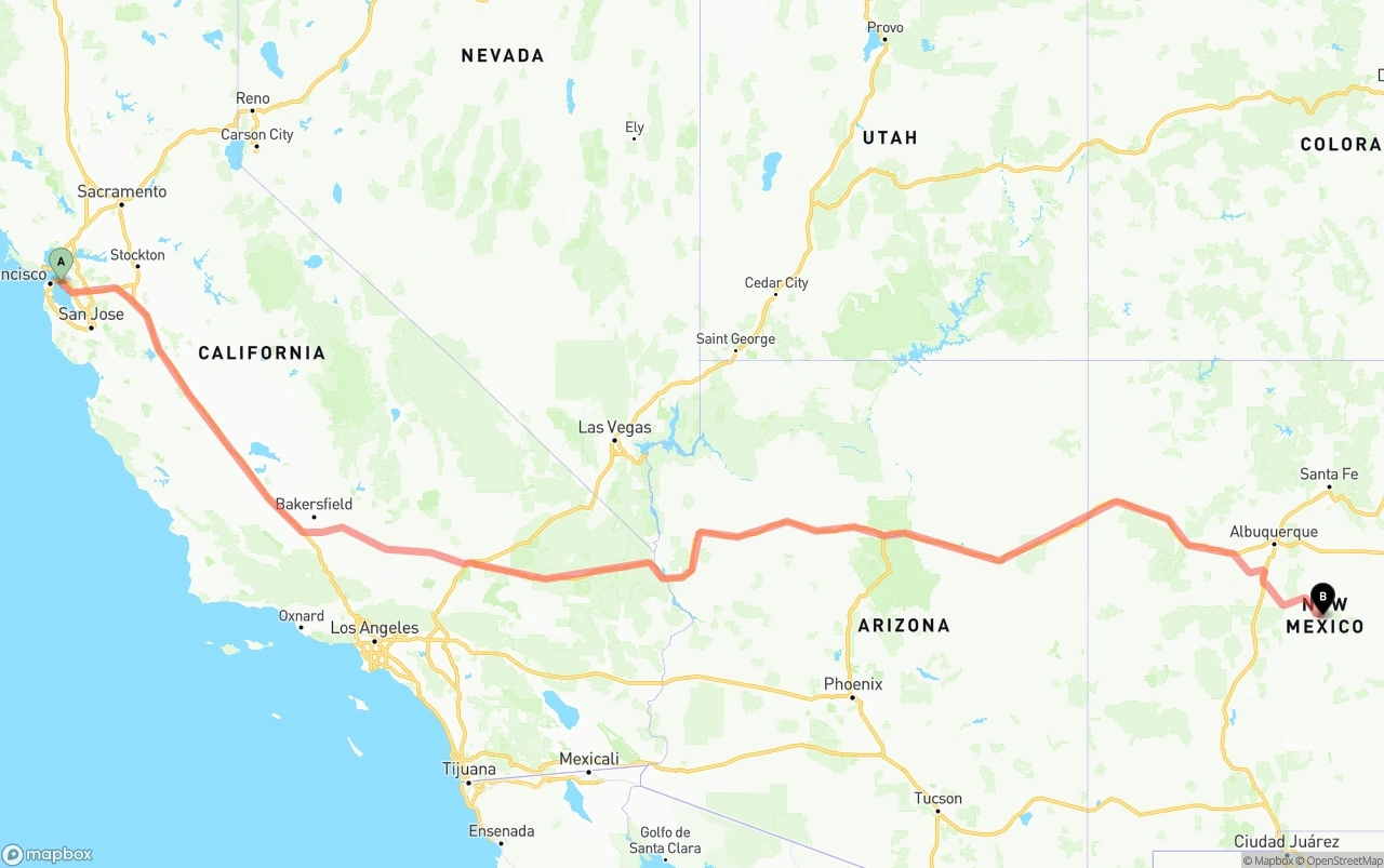 Shipping route from Port of Oakland to New Mexico
