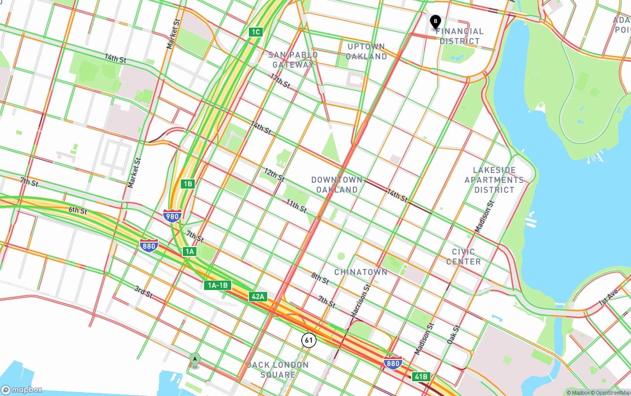 Shipping route from Port of Oakland to Oakland