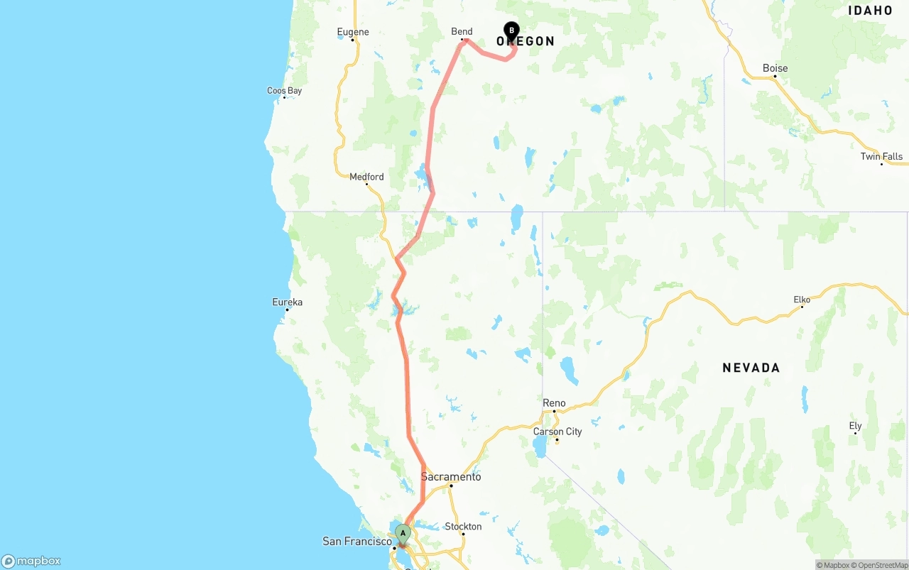 Shipping route from Port of Oakland to Oregon