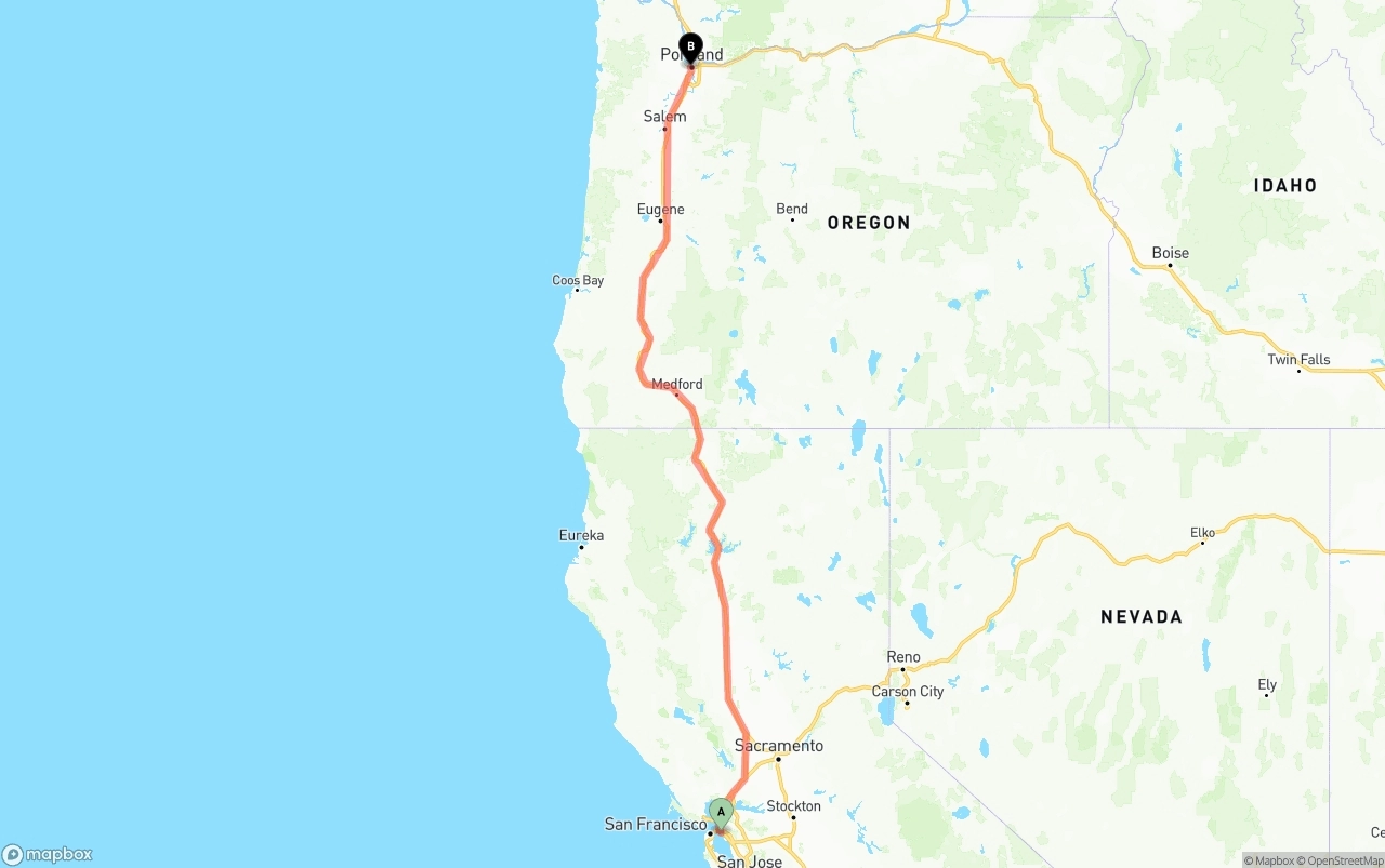 Shipping route from Port of Oakland to Portland