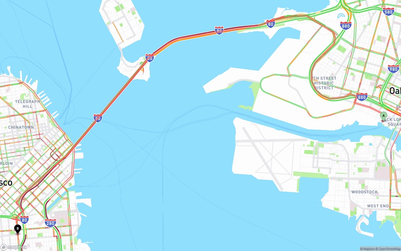 Shipping route from Port of Oakland to San Francisco