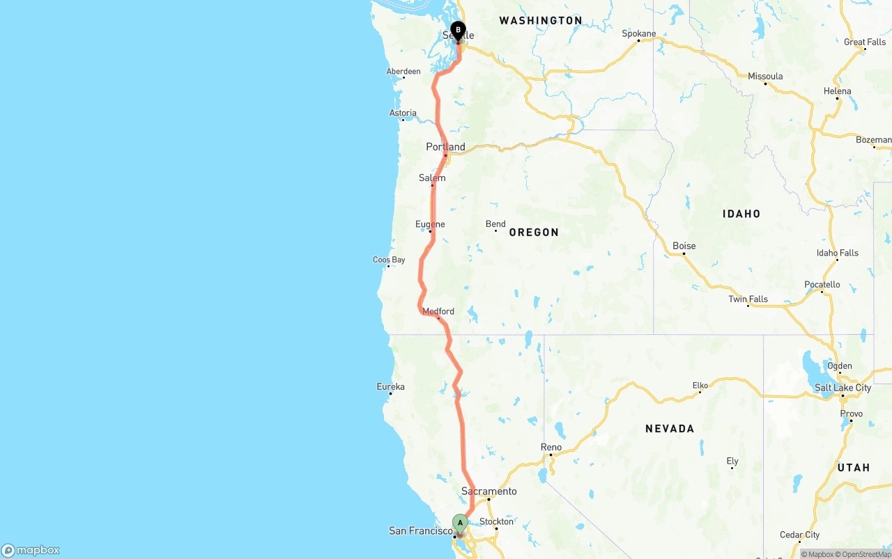 Shipping route from Port of Oakland to Seattle