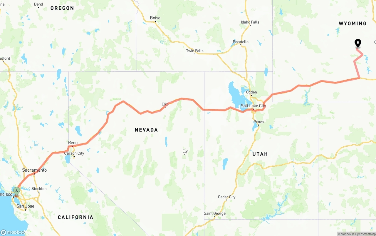 Shipping route from Port of Oakland to Wyoming