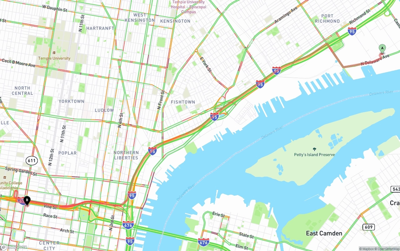 Shipping route from Port of Philadelphia to Philadelphia