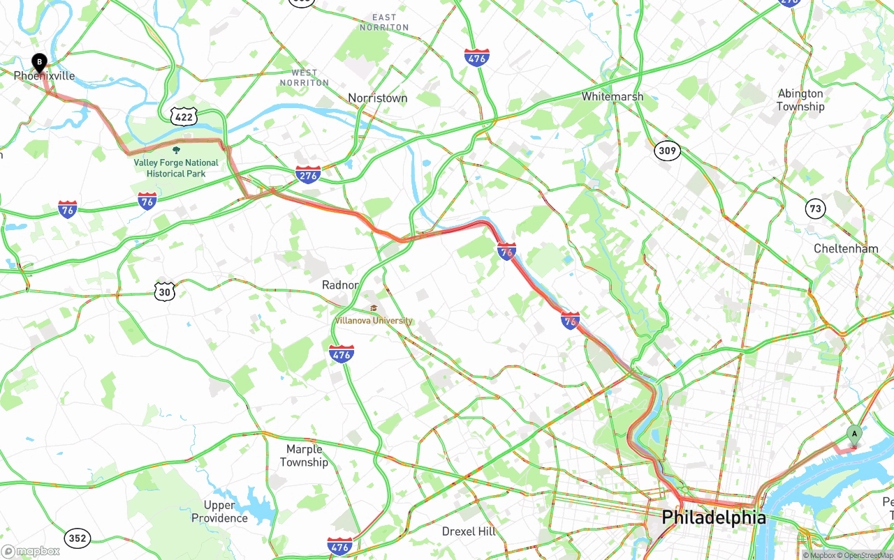 Shipping route from Port of Philadelphia to Phoenix