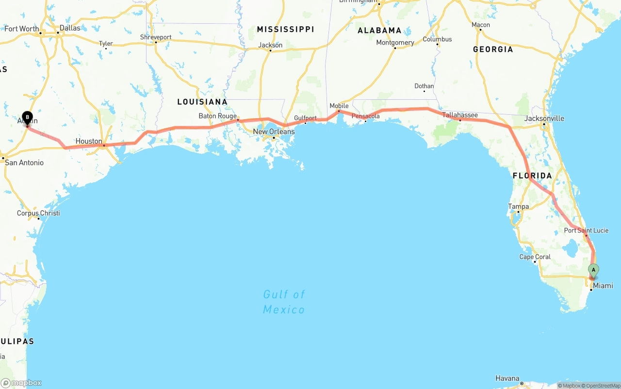 Shipping route from Port of Port Everglades to Austin