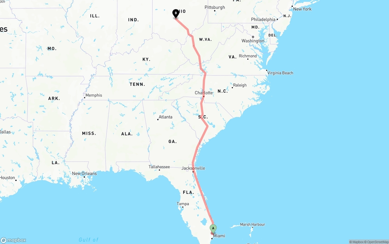 Shipping route from Port of Port Everglades to Columbus
