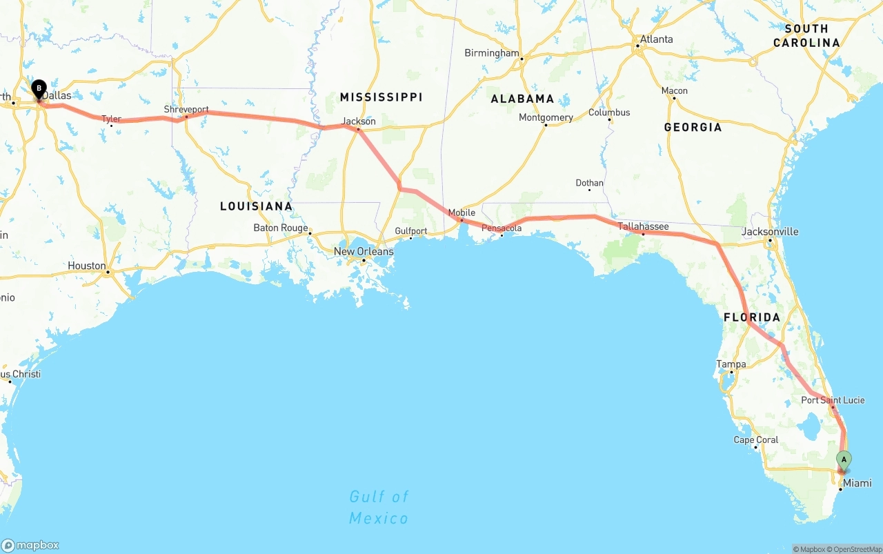 Shipping route from Port of Port Everglades to Dallas