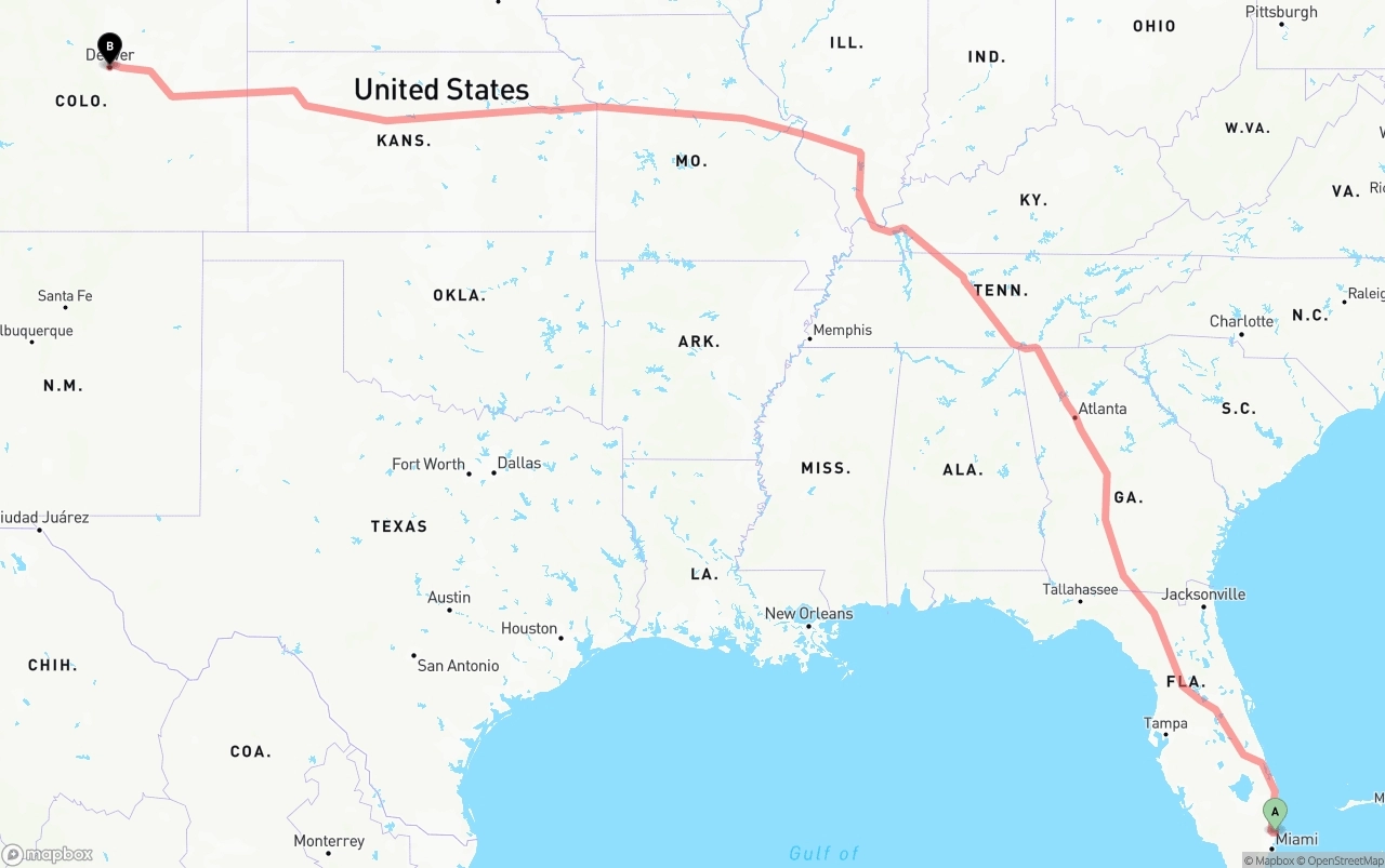 Shipping route from Port of Port Everglades to Denver