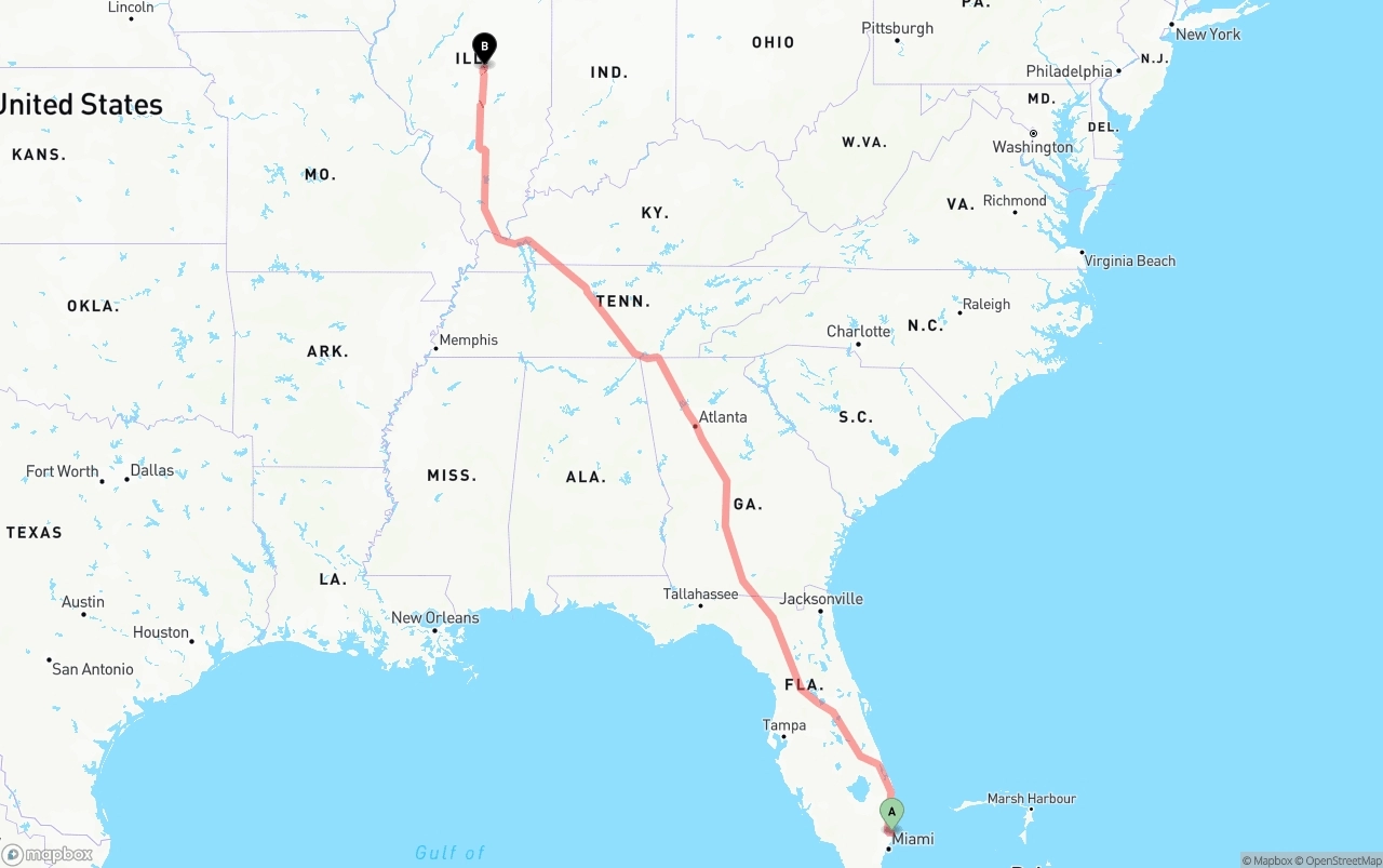 Shipping route from Port of Port Everglades to Illinois