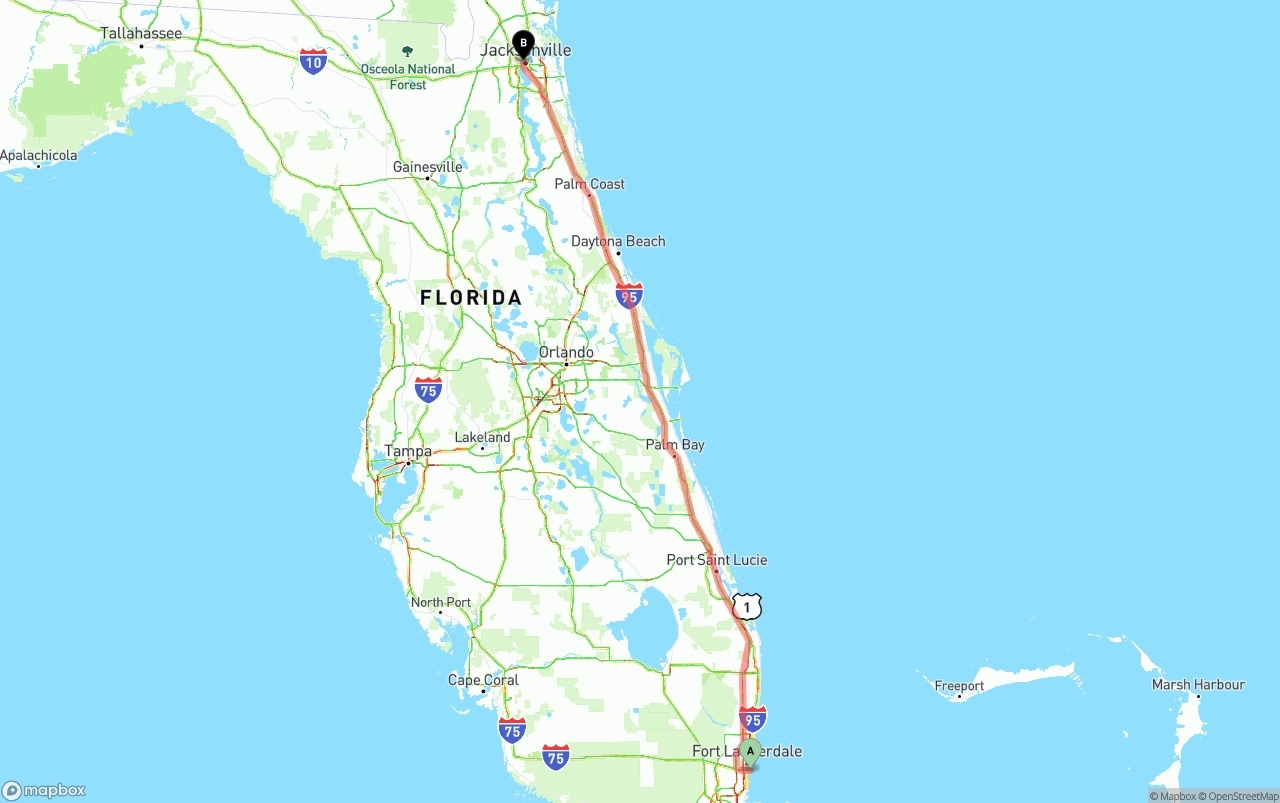 Shipping route from Port of Port Everglades to Jacksonville