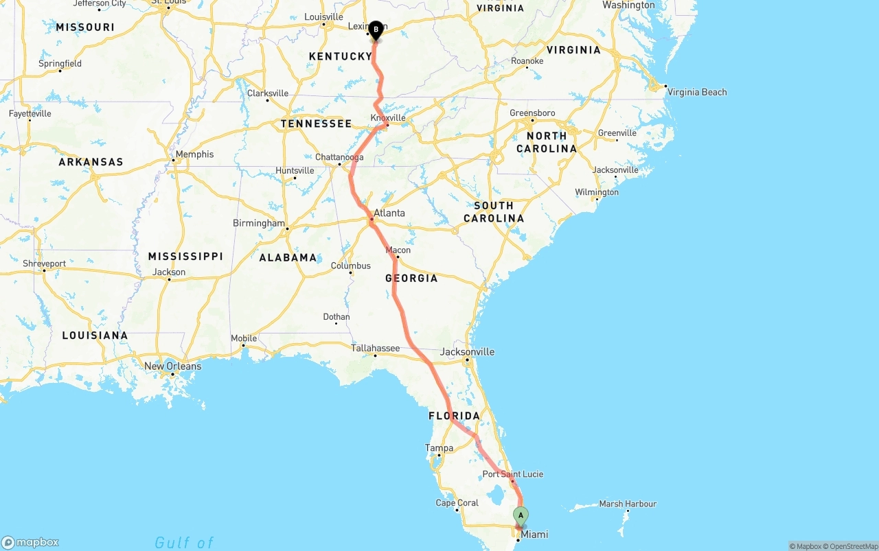 Shipping route from Port of Port Everglades to Kentucky