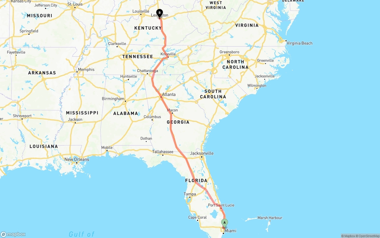Shipping route from Port of Port Everglades to Lexington