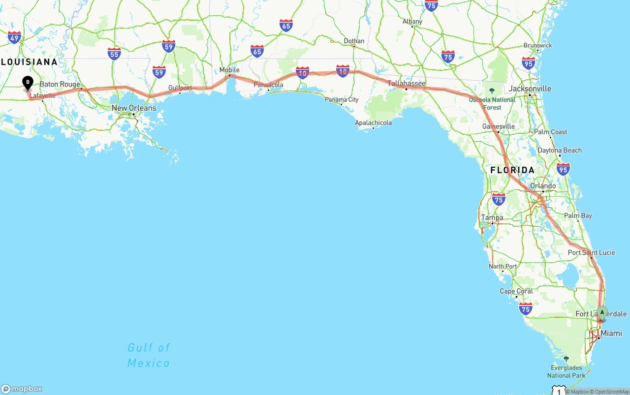 Shipping route from Port of Port Everglades to Louisiana
