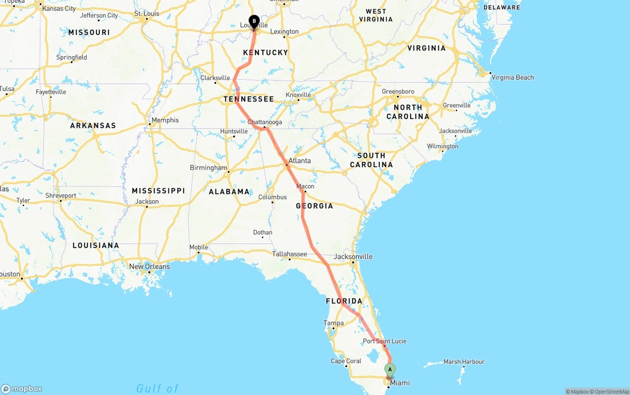 Shipping route from Port of Port Everglades to Louisville
