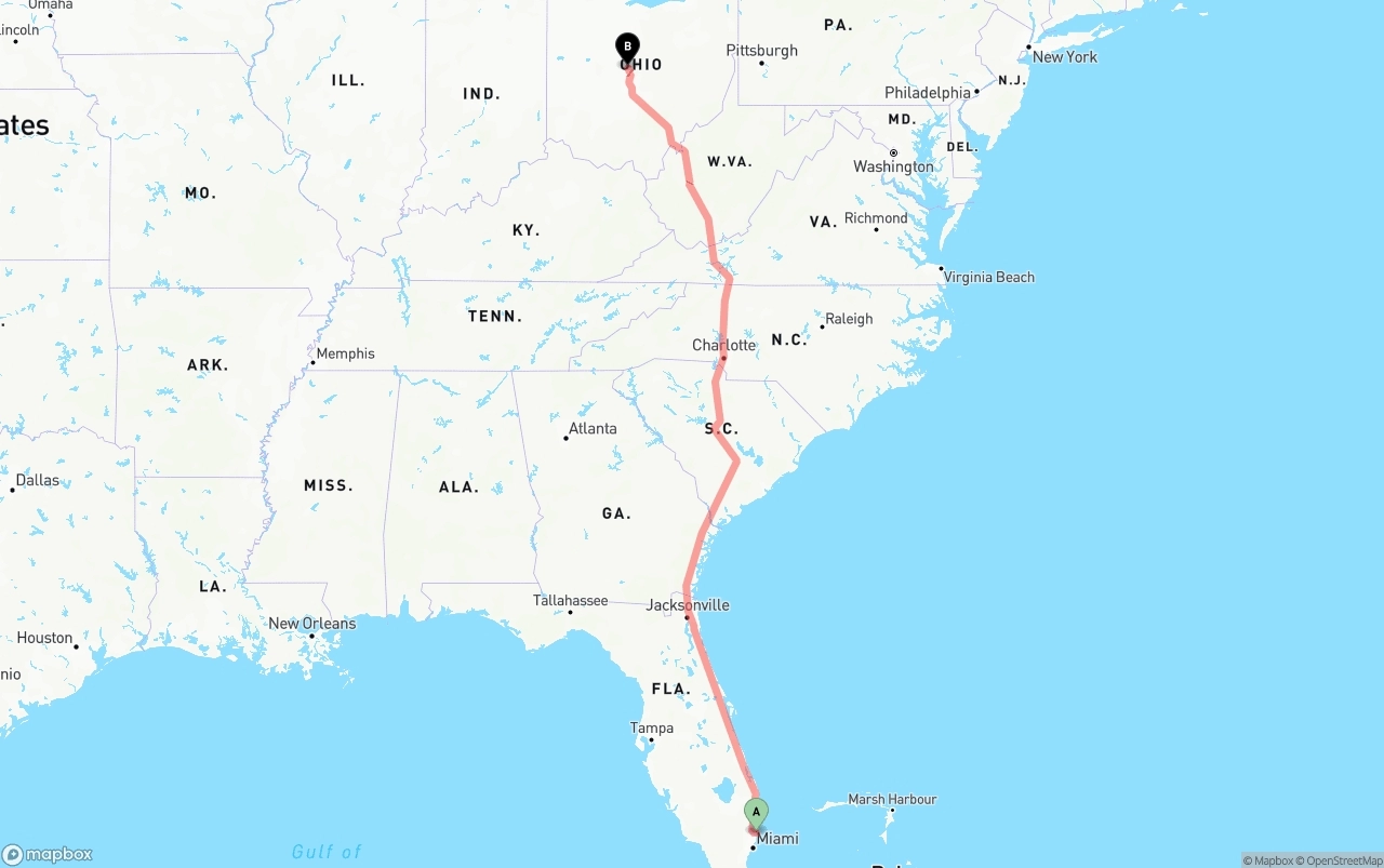 Shipping route from Port of Port Everglades to Ohio