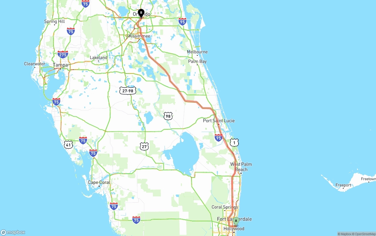 Shipping route from Port of Port Everglades to Orlando