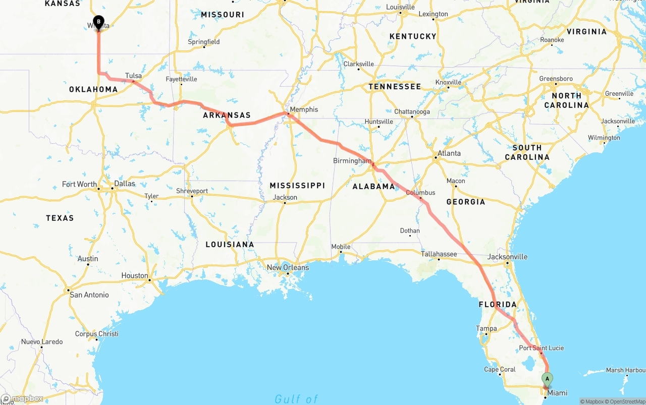 Shipping route from Port of Port Everglades to Wichita