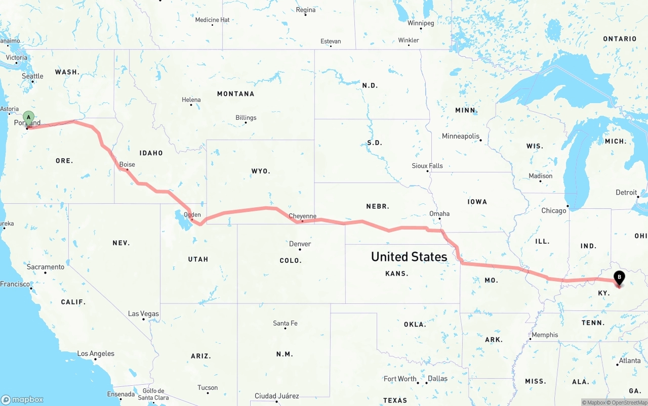 Shipping route from Port of Portland to Kentucky