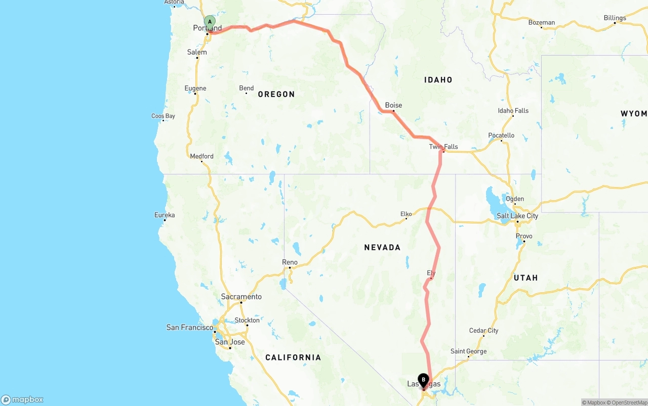 Shipping route from Port of Portland to Las Vegas