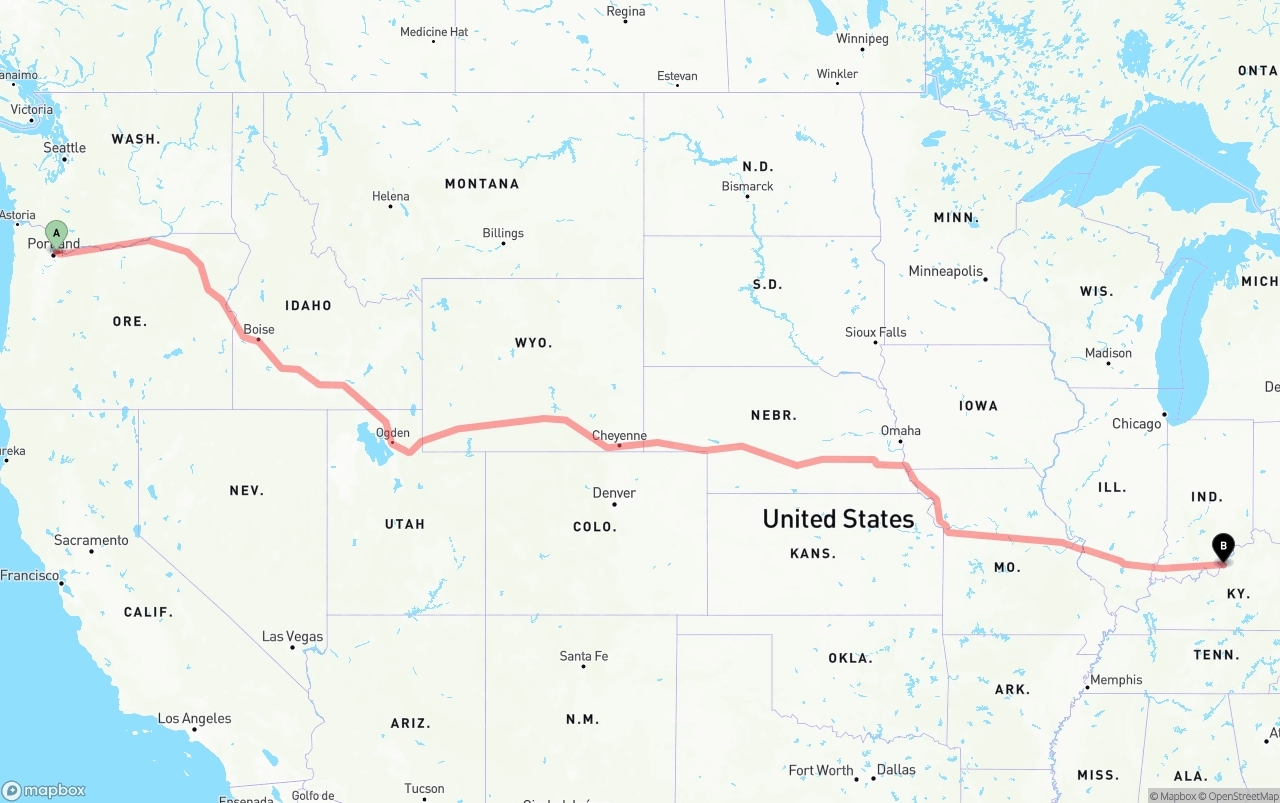 Shipping route from Port of Portland to Louisville