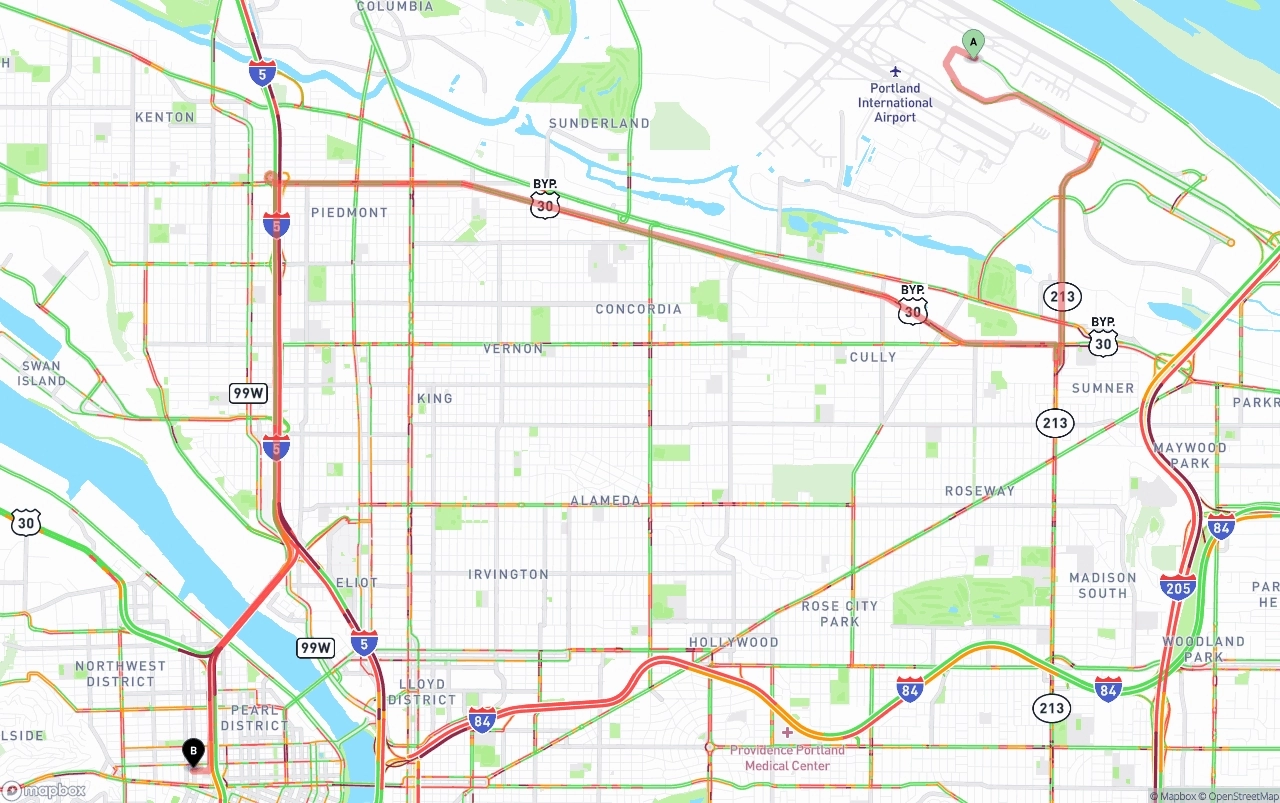 Shipping route from Port of Portland to Portland