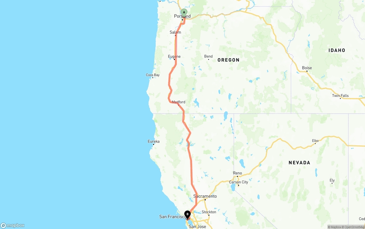 Shipping route from Port of Portland to San Francisco