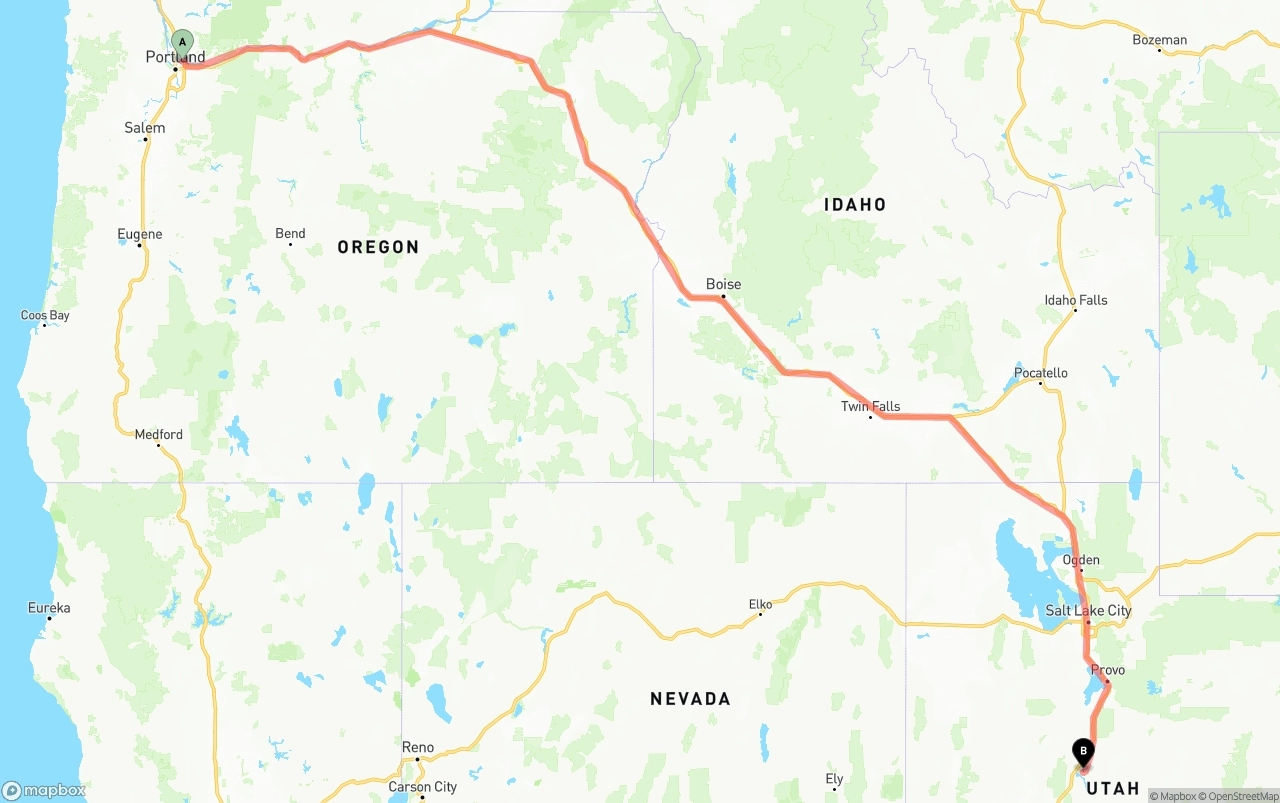 Shipping route from Port of Portland to Utah