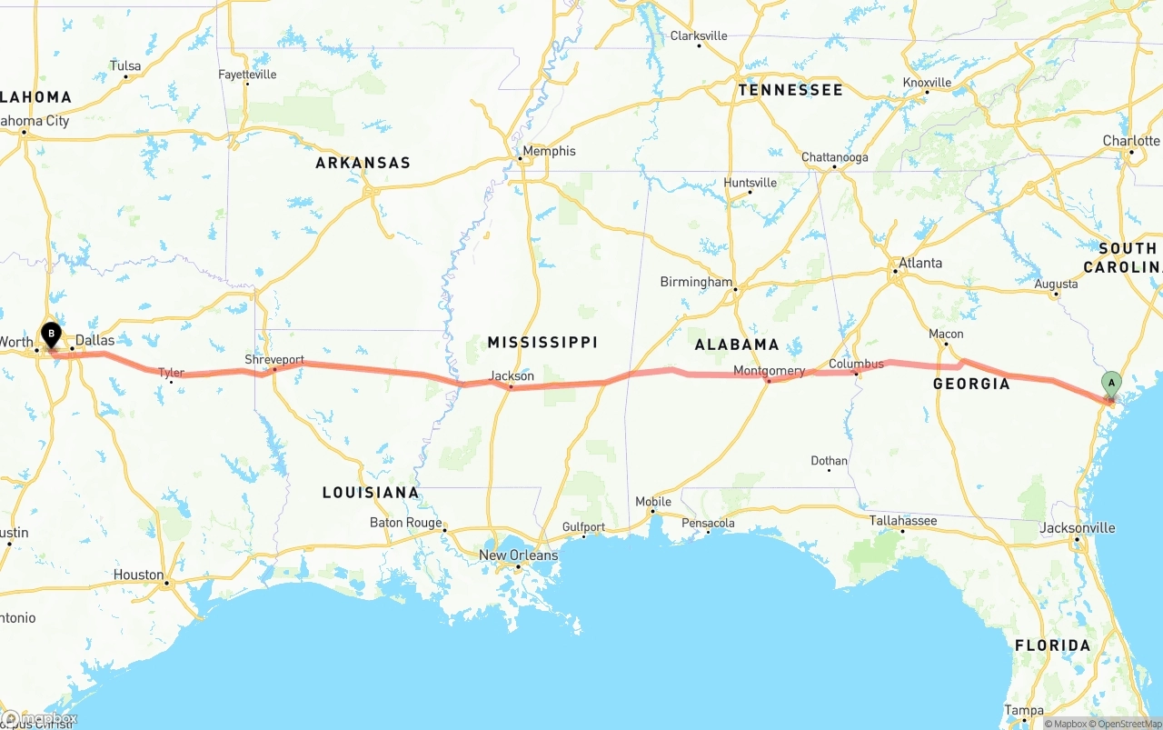 Shipping route from Port of Savannah to Arlington