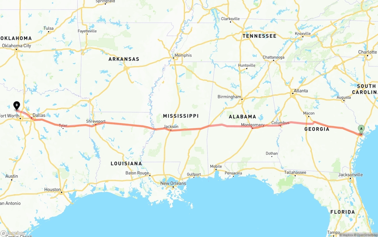 Shipping route from Port of Savannah to Aurora