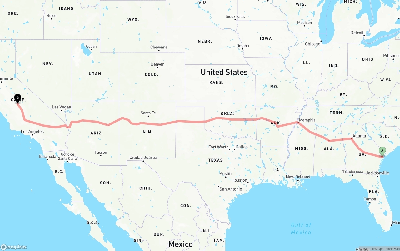 Shipping route from Port of Savannah to Fresno