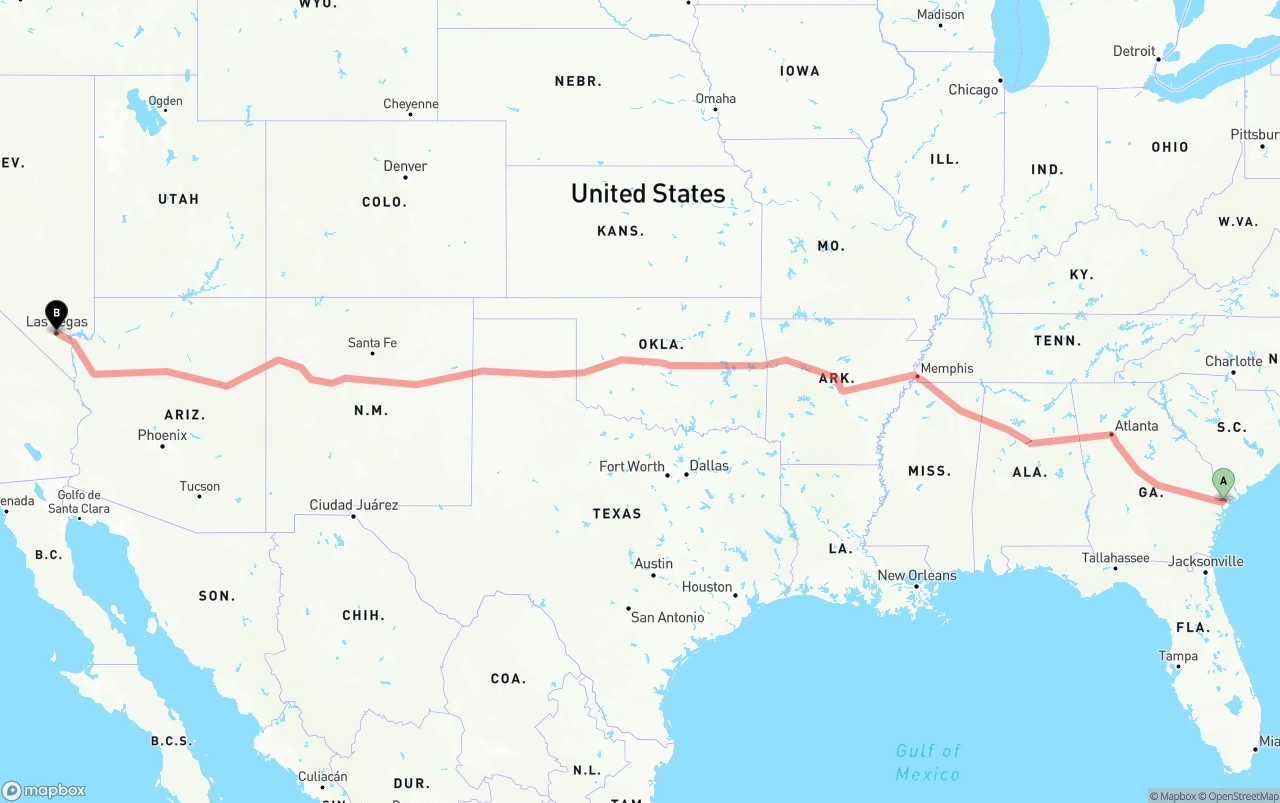 Shipping route from Port of Savannah to Las Vegas