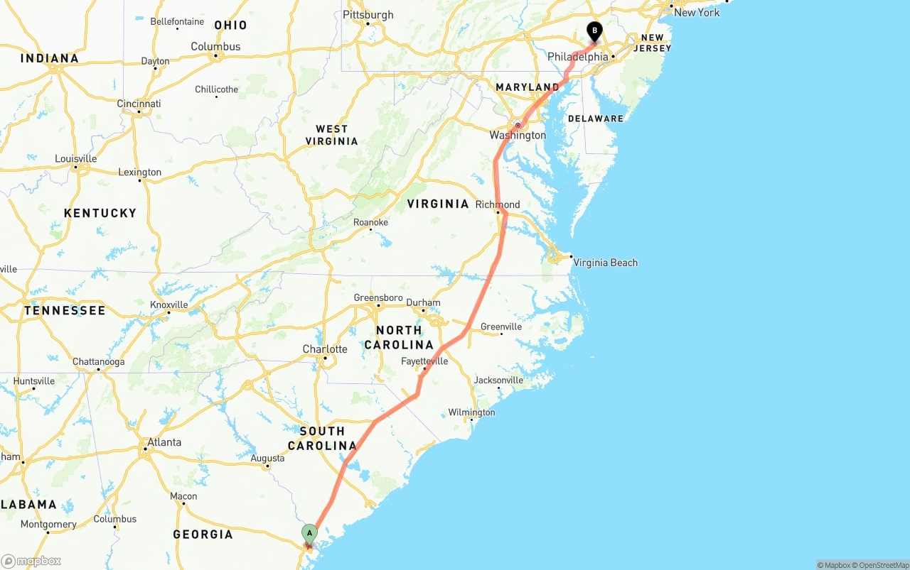 Shipping route from Port of Savannah to Phoenix