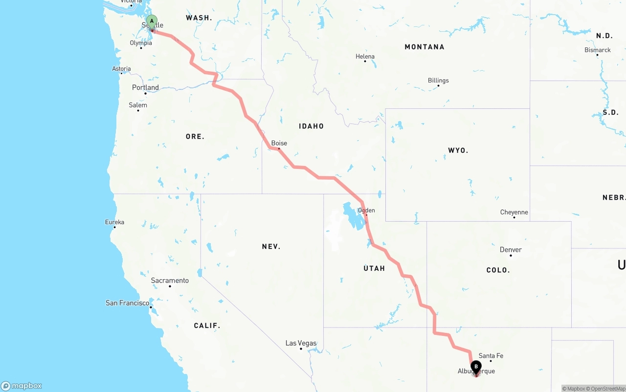 Shipping route from Port of Seattle to Albuquerque