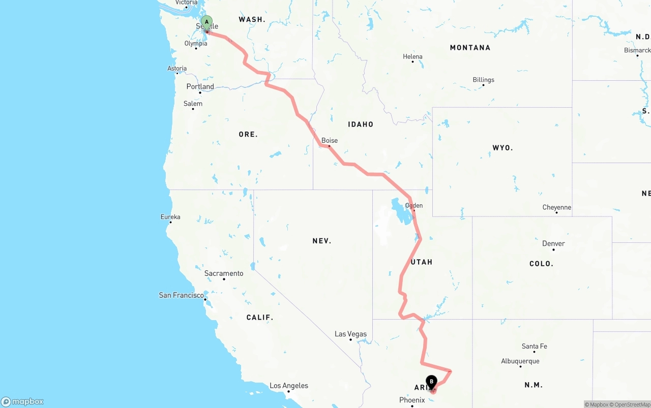 Shipping route from Port of Seattle to Arizona